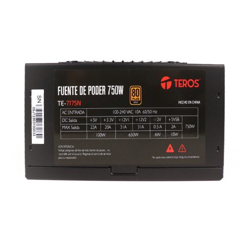 Fuente de alimentación TEROS TE-7175, ATX, 750W, 80 Plus Gold, 100V-240VAC, CERTIFICADA - Imagen 6